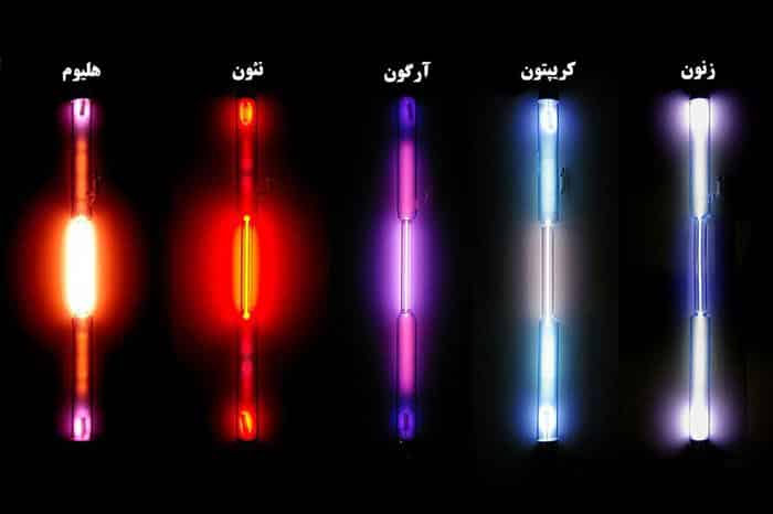 گاز نجیب چیست: رنگ نور گازهای نجیب هنگام تخلیه الکتریکی